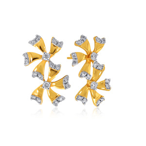 Boucles d'oreilles en or jaune 14 carats avec diamants blancs taille brillant rond pour femmes, style classique pour un usage quotidien - Product Image 1