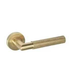 Brushed <b>Gold</b> Circular <b>Door</b> Handle Modern Satin Brass Interior <b>Door</b> Lever Zinc Alloy Round Backplate Luxury Home Hardware - Product Image 1