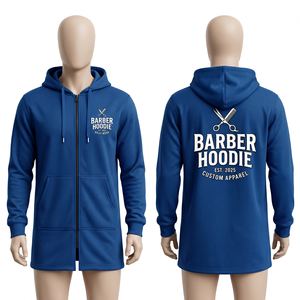 <b>Mens</b> Barber Hoodie 320 GSM Cotton Polyester Fleece Sky Blue <b>Pullover</b> Custom Embroidery Print Logo Premium Casual Wear - Product Image 5