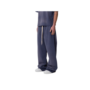 Men's Navy Blue Casual Pants Elastic Waist Side Pockets Breathable Lightweight Oxford Fabric Summer Wear - Product Image 2