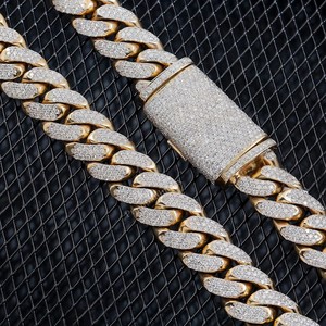 Cadena Cubana de 15 mm y 23 Pulgadas, Chapada en Oro sobre Plata de Ley 925, Cadena Extensible, Joyería de Lujo Estilo Hip Hop Miami para Hombre - Product Image 1
