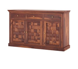 Wholesale Solid Wood <b>Sideboard</b> 3D Geometric Carved 3 Door Buffet Cabinet Dining Room Credenza | Pindel Handicraft - Product Image 2
