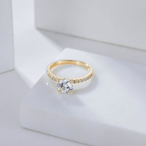 Anillo de compromiso y promesa de oro macizo de 14k con diamante cultivado en laboratorio para mujer, anillo solitario de diamante en oro amarillo de 14k - Product Image 2