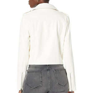 Chaqueta de Motociclista de Cuero Sintético PU Blanca para Mujer, Manga Larga, Cuello Alto, Cierre de Cremallera, Corta, Color Sólido, Estilo Biker, para Otoño - Product Image 2