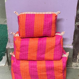 Bohemian Striped Cosmetic Organizer Toiletry bag <b>Makeup</b> Bag Multi Function No Zipper Large Capacity Pink Orange - Product Image 3