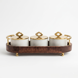 Juego de 3 Recipientes de Vidrio con Tapa Metálica, Plato para Servir Frutos Secos de Mármol Blanco, Bandeja para Aperitivos, Decoración de Mesa - Product Image 2
