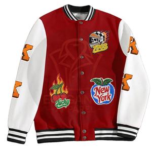 Parche bordado en contraste rojo y blanco de ajuste holgado de estilo callejero de nueva moda con forro térmico chaquetas de béisbol universitarias de invierno para hombres - Product Image 1