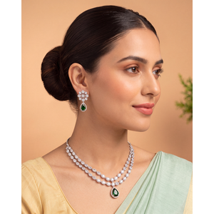 Indian Ethnic Aarohi American Diamond Delicate Gold-Plated Bridal Necklace & Earring Set - Product Image 1