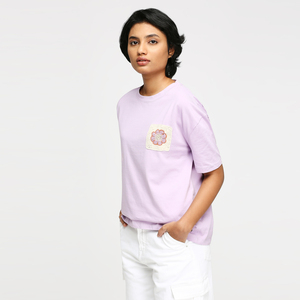 Camiseta de Cuello Redondo para Mujer, Mezcla de Algodón, Transpirable, de Secado Rápido, con Apliques Bordados Planos, Manga Corta, Informal, Verano, Exportación - Product Image 6