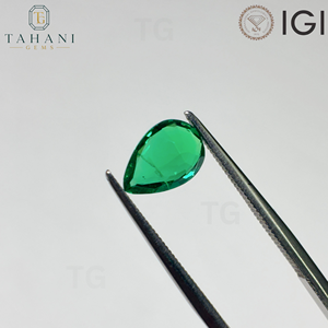 พลอยมรกตโคลอมเบียสีเขียวทรงลูกแพร์เพาะเลี้ยงในห้องปฏิบัติการ AG สำหรับทำเครื่องประดับ ได้รับการรับรองจาก IGI ขนาด 5x7 มม.-8x10 มม. สีเปลี่ยนได้ สวยงามดุจเปลวไฟ - Product Image 2