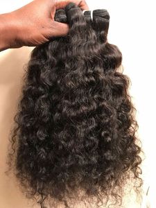 Extensions de cheveux naturels bouclés indiens Remy, double trame, ondulations profondes, noirs, pointes pleines, tissage machine - Product Image 1