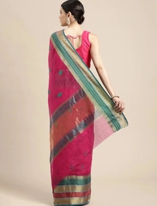 Sari de Otoño Reversible KV para Mujer, con Bordado y Diseño Propio, Tejido en Mezcla de Seda Kota Doria, Sin Arrugas (Rosa) - Product Image 2