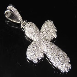 Pendentif Croix Iced Out en Moissanite Ronde Taille Brillant, Argent 925 Plaqué Rhodium, Bijou Chrétien Religieux, Pendentif Hip-Hop Bling - Product Image 1