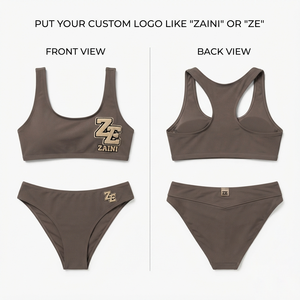 Traje de Baño para Mujer, Premium, Nailon y Spandex, 220 GSM, Marrón, Bikini de Dos Piezas, Top Racerback, Braguita de Corte Alto, Logotipo Bordado Personalizado - Product Image 1