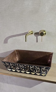 custom size copper sink hand hammered copper <b>basin</b> oxidized copper sink natural finish copper <b>basin</b> dark copper sink light - Product Image 2