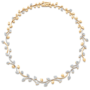 Luxury Women's Yellow Gold Diamond <b>Choker</b> Necklace Plant Pattern Round Brilliant Cut Channel Setting Wedding Jewelry - Product Image 1