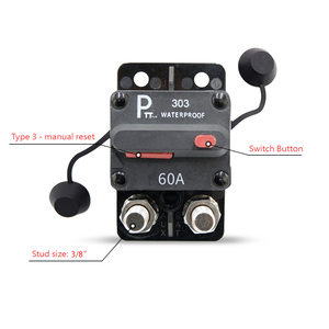 เบรกเกอร์วงจร PTT Hi-Amp, ขั้วต่อแบบเคียงข้างกันขนาด 3/8 นิ้ว, 60A 12V–48V DC, กันน้ำระดับ IP67, รีเซ็ตแบบแมนนวล T3 สำหรับรถยนต์งานหนัก - Product Image 2