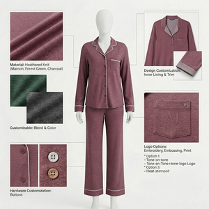 Conjunto de Pijama de Satén de 2 Piezas para Mujer, Color Sólido, Manga Larga, Cuello en V, Cintura Elástica, Teñido en Prenda, Tallas Grandes, Ropa de Dormir de Algodón Suave - Product Image 4