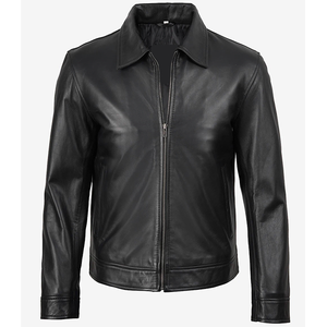 2026 OEM Hot Trending Black Cowhide Leather <b>Jacket</b> For Men's Turn Down Collar Zipper Pockets High Quality Low MOQ Fashion <b>Jacket</b> - Product Image 6