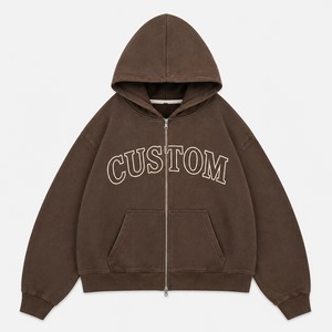 Sweat à capuche zippé personnalisé en molleton, coupe oversize à épaules tombantes et coupe carrée, en coton et polyester, avec broderie vieillie, strass, DTG, DTF - Product Image 3
