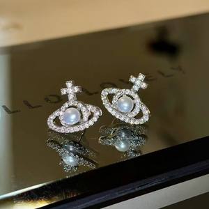 Early Summer Fashion Exquisite Pure Silver Freshwater <b>Pearl</b> <b>Earrings</b> Stylish Saturn Inspired Design - Product Image 2