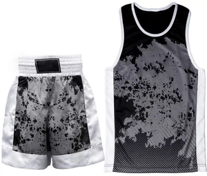 Ensemble de débardeur et short de boxe pour homme, impression par sublimation, tissu respirant et à séchage rapide, vêtements de sport pour boxe. - Product Image 3
