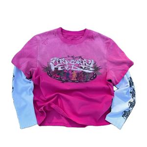 Top qualité Logo personnalisé Double couche à manches longues Style tendance Streetwear lourd surdimensionné 100% coton hommes t-shirt - Product Image 1