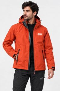 <b>Men</b>’s Orange Hooded <b>Rain</b> <b>Jacket</b> <b>Lightweight</b> Outdoor Shell Windbreaker with Mesh Lining Zip Pockets Adjustable Cuffs Custom OEM - Product Image 4