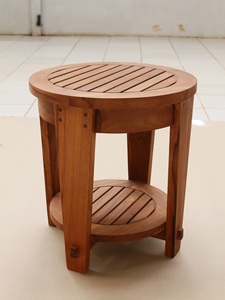 Single Round <b>Side</b> <b>Table</b> Diameter 42cm Solid Teak Wood Natural Finish <b>Outdoor</b> Use Non-Foldable - Product Image 3