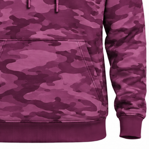 Sweat à capuche camouflage violet pour homme, imprimé camouflage personnalisé, en polaire, avec poche kangourou et cordon de serrage, style streetwear décontracté - Product Image 6