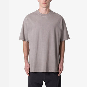 Custom Regular Fit 100% Cotton Casual <b>Tshirt</b> Men <b>Plain</b> Dyed Boxy Fit Drop Shoulder Blank Tee Rib Neck Streetwear Manufacturer - Product Image 1