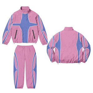 ชุดวอร์มแฟชั่น Y2K สีสันล้ำสมัย แจ็คเก็ตซิปสีชมพูฟ้า กางเกงจ็อกเกอร์ สไตล์เรโทร สตรีทแวร์ ชุดสองชิ้น ชุดลำลองแนวสปอร์ต - Product Image 1