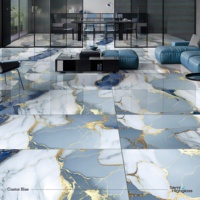 Carreaux muraux en porcelaine effet marbre bleu brillant poli 600x1200mm, carreaux de luxe modernes pour intérieur
