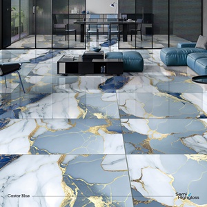 กระเบื้องปูพื้น600x1200มม. เคลือบหินอ่อนสีน้ำเงินมันวาวสูงกระเบื้องเคลือบดูหรูหรา - Product Image 5