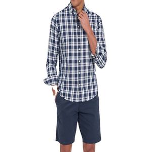 Camisa de Hombre Transpirable, Azul Marino con Cuadros Blancos, 100% Algodón Teñido, Manga Larga, Botones, Estilo Casual, Cuello Clásico, Corte Regular - Product Image 6