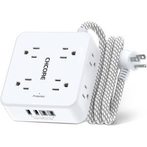 Multipresa a 8 Prese con Cavo di Prolunga Intrecciato da 1,5m, 4 Porte USB (2 USB-C) per Ricarica, Spina Piatta, Protezione da Sovratensione - Product Image 1