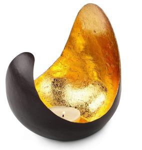 Porte-bougie abstrait pour table, extérieur noir, intérieur doré, décoration moderne, support pour bougie chauffe-plat, éclairage d'ambiance, accent décoratif pour la maison, élégant - Product Image 1