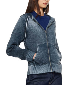 Women's Casual Soft Fuzzy Knit Anti-Wrinkle <b>Cardigan</b> <b>Sweater</b> denim hooded zipper Long Sleeve Loose Fit Spring Autumn - Product Image 2