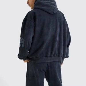 Conjuntos de Sudadera y Pantalones Deportivos con Parches Desgastados, Conjuntos Deportivos Vintage Personalizados, Conjuntos Deportivos con Efecto Ácido, Pantalones Deportivos y Sudaderas con Capucha para Hombre - Product Image 4