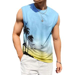 Camiseta sin Mangas para Hombre, Sublimada, de Alta Calidad, con Estampado en Negro, Blanco y Rojo, Cuello Redondo, para Verano, Culturismo, Precio al por Mayor OEM - Product Image 2