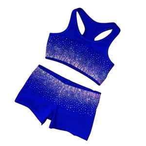 ชุดซ้อมเชียร์ลีดเดอร์สำหรับเด็กผู้หญิง ประดับด้วยคริสตัล ชุดกีฬา เสื้อชั้นในและกางเกงขาสั้น ชุดออกกำลังกายแบบมีกลิตเตอร์ ชุดฝึกซ้อมทีมเต้นเชียร์ลีดเดอร์ - Product Image 2