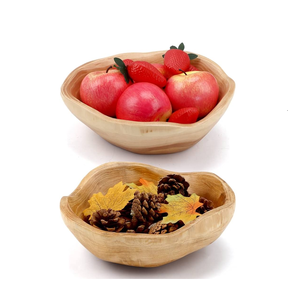Bol de service en bois d'acacia, assiette à fruits rustique pour table, piédestal décoratif pour comptoir de cuisine, lot de 2 - Product Image 1