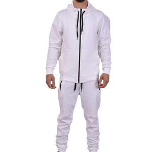Ensemble de survêtement élégant et personnalisé en molleton 100 % coton respirant pour homme, avec sweat à capuche zippé et pantalon de jogging, ensemble sport deux pièces uni et vierge - Product Image 3