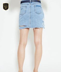 Jupe en jean courte vintage pour femme avec coutures de qualité supérieure, grande durabilité et décoration à la taille - Product Image 4