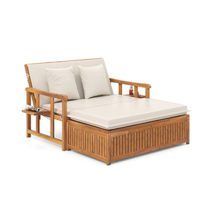 Modern Teak <b>Outdoor</b> Daybed Patio <b>Sofa</b> with Storage Garden Lounge Furniture for Poolside - Product Image 2