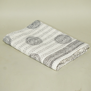 Handmade Bohemian Indian Kantha Quilt Block Print Fluffy Cotton <b>Bedspread</b> Reversible All-Season Bed Cover for Home & Hotel - Product Image 4