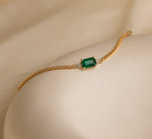 Raya Emerald Cut Birthstone Chain <b>Bracelet</b> for Women Trendy 18K Gold Plated Minimalist Dainty Everyday Jewelry Gift Her - Product Image 5