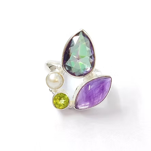 Bague tendance décontractée multi-pierres (7,6 grammes) avec pierre d'améthyste, argent 925, bijoux de luxe unisexe - Product Image 2