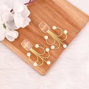 Elegantes Pendientes de Cristal de Cuarzo con Perla y Baño de Oro, Joyería Artesanal de Latón para Mujer - Product Image 3