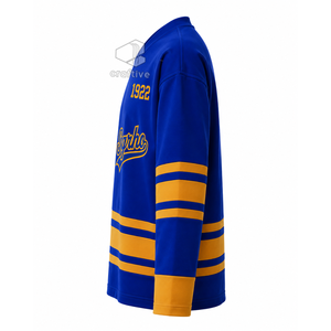 เสื้อฮอกกี้น้ำแข็ง Sigma Gamma Rho Sorority สีน้ำเงินทอง ผ้าตาข่ายโพลีเอสเตอร์ ระบายความชื้น เสื้อทีมกีฬาสำหรับการแสดงของทีม - Product Image 3